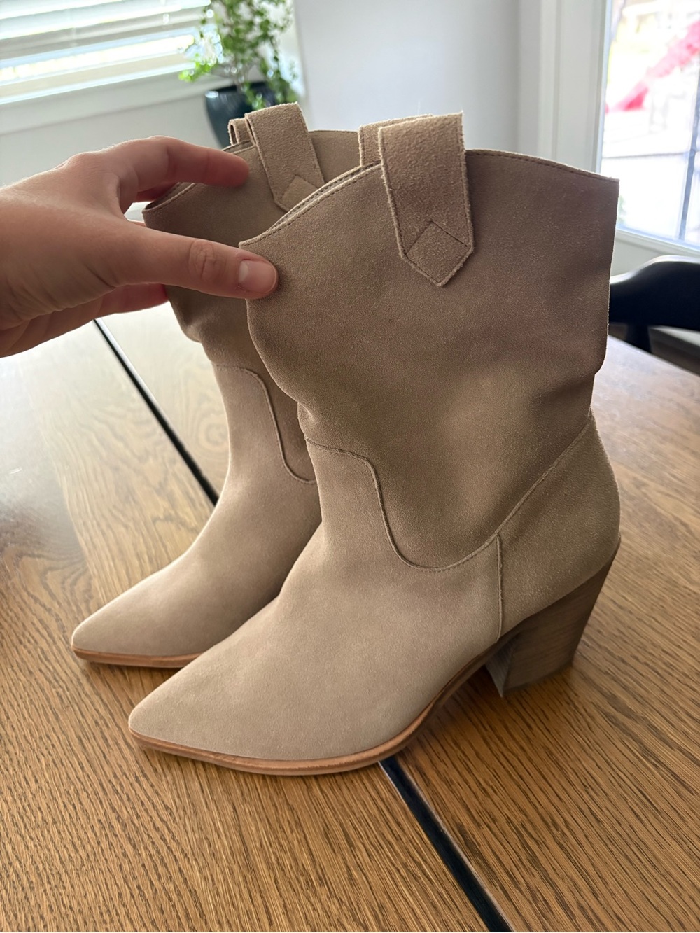 Women's Taupe Suede Western Heeled Boots